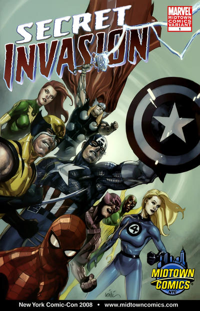 Cover for Secret Invasion (Marvel, 2008 series) #1 [Midtown Comics Variant / NYCC 2008 Exclusive - Leinil Francis Yu Cover]