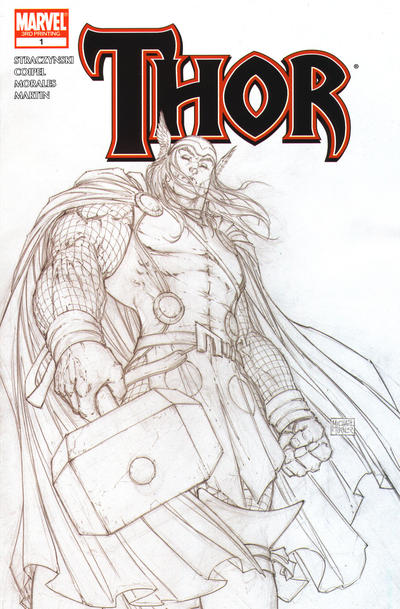 Cover for Thor (Marvel, 2007 series) #1 [3rd Printing Sketch Variant Cover]