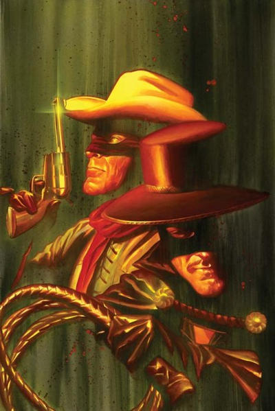 Cover for The Lone Ranger & Zorro: The Death of Zorro (Dynamite Entertainment, 2011 series) #1 [Virgin Art Retailer Incentive - Alex Ross]