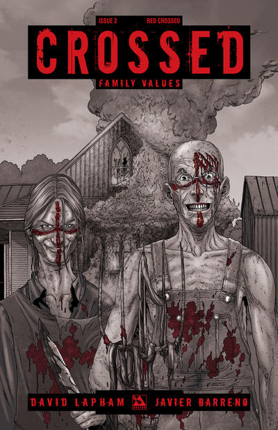 Cover for Crossed Family Values (Avatar Press, 2010 series) #2 [Incentive Red Crossed Cover - Jacen Burrows]