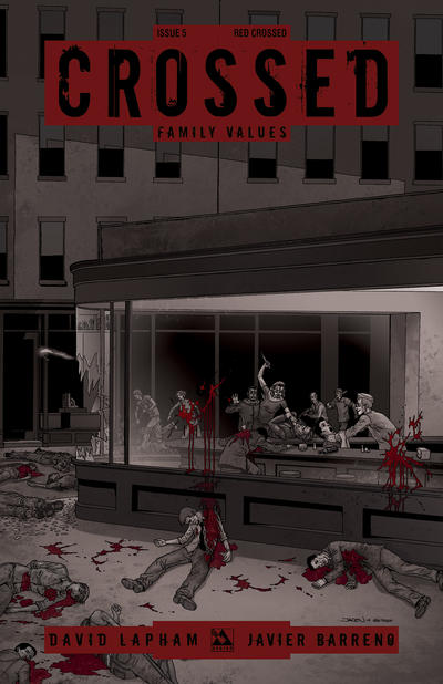 Cover for Crossed Family Values (Avatar Press, 2010 series) #5 [Incentive Red Crossed Cover - Jacen Burrows]