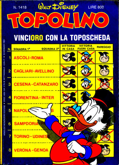 Cover for Topolino (Mondadori, 1949 series) #1418