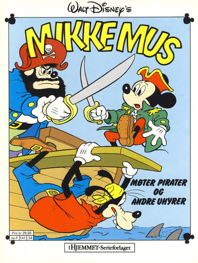 Cover for Mikke Mus Album (Hjemmet / Egmont, 1987 series) #[2] - Mikke Mus møter pirater og andre uhyrer [Reutsendelse bc-F 147 34]