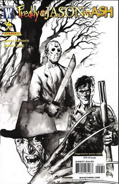 Cover for Freddy vs Jason vs Ash (of Army of Darkness) (DC, 2008 series) #4 [Second Printing]