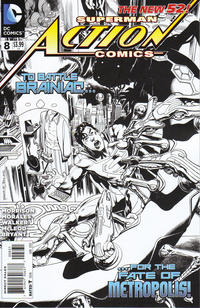 Cover for Action Comics (DC, 2011 series) #8 [Rags Morales Black & White Cover]