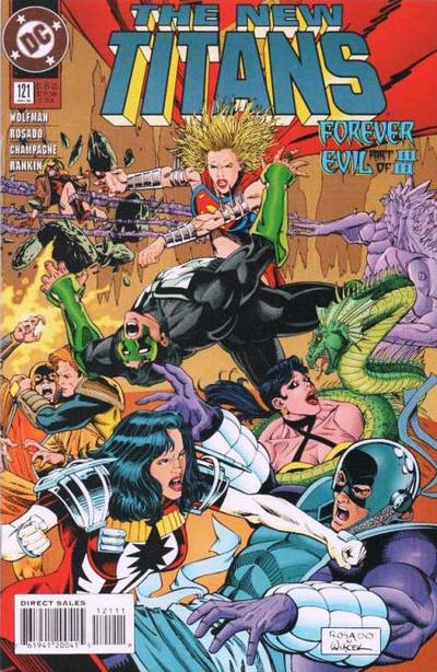 Cover for The New Titans (DC, 1988 series) #121 [Uncorrected First Printing - Brown DC Logo]