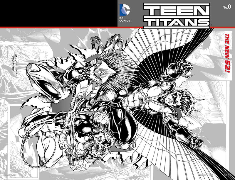 Cover for Teen Titans (DC, 2011 series) #0 [Brett Booth / Norm Rapmund Wraparound Black & White Cover]