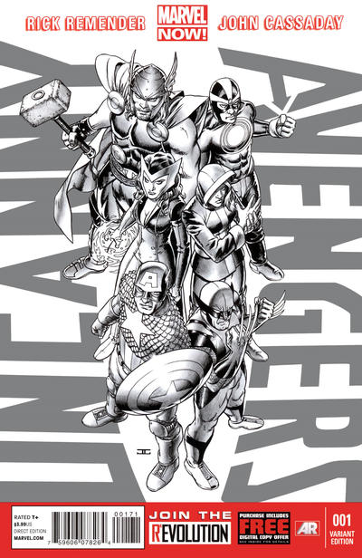 Cover for Uncanny Avengers (Marvel, 2012 series) #1 [Black And White Variant]
