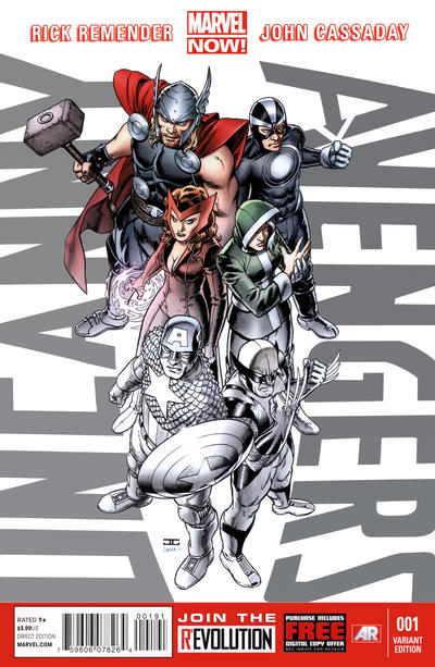 Cover for Uncanny Avengers (Marvel, 2012 series) #1 [Partial Black And White Cover]