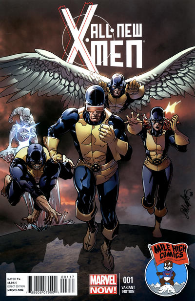 Cover for All-New X-Men (Marvel, 2013 series) #1 [Mile High Comics Variant Cover by Salvador Larroca]