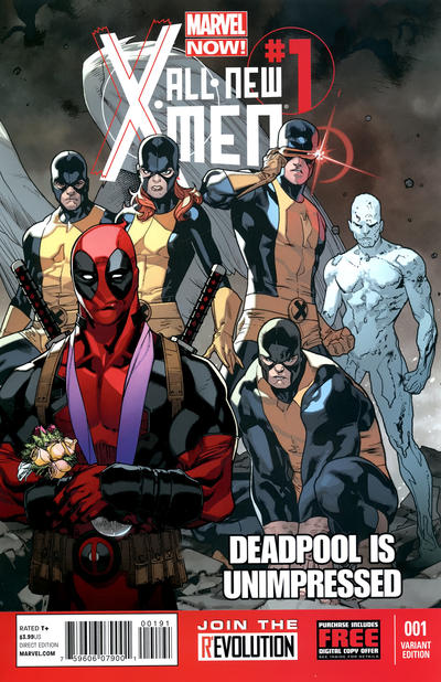 Cover for All-New X-Men (Marvel, 2013 series) #1 [Deadpool Is Unimpressed Variant Cover by Stuart Immonen]