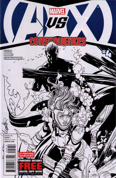 Cover for AVX: Consequences (Marvel, 2012 series) #4 [Black & White Second Printing Variant by Salvador Larroca]