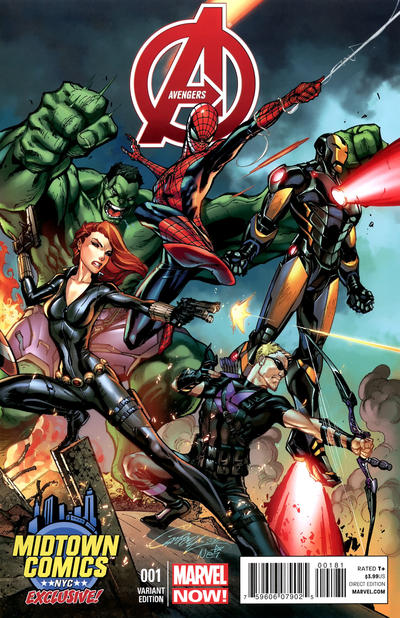 Cover for Avengers (Marvel, 2013 series) #1 [Midtown Comics Exclusive Variant Cover by J. Scott Campbell]