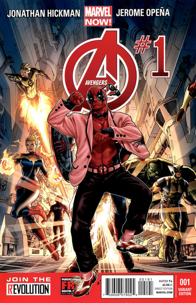 Cover for Avengers (Marvel, 2013 series) #1 [Deadpool Gangnam Style Variant Cover by Mark Brooks & Dustin Weaver]