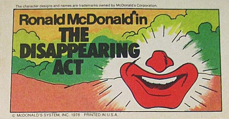 Cover for Ronald McDonald in The Disappearing Act (McDonald's Corporation, 1978 series) 