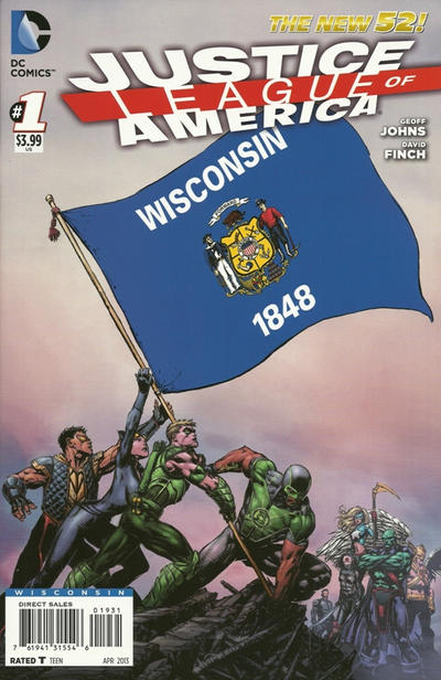 Cover for Justice League of America (DC, 2013 series) #1 [Wisconsin Flag Cover]