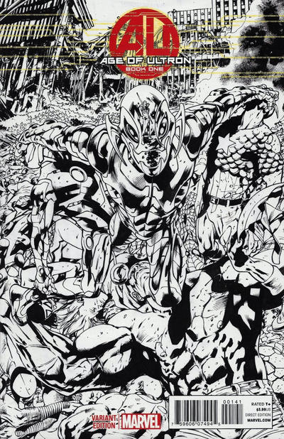 Cover for Age of Ultron (Marvel, 2013 series) #1 [Black & White Variant Cover by Bryan Hitch]
