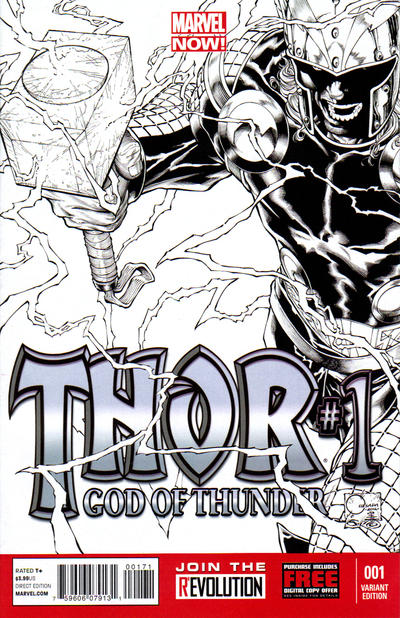 Cover for Thor: God of Thunder (Marvel, 2013 series) #1 [Black & White Variant Cover by Joe Quesada]