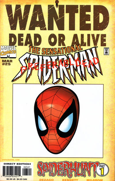 Cover for The Sensational Spider-Man (Marvel, 1996 series) #25 [Direct Edition - "Wanted" Variant]