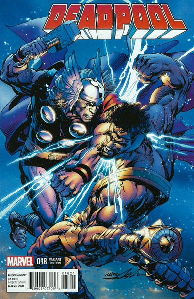 Cover for Deadpool (Marvel, 2013 series) #18 [Thor Battle Variant - Neal Adams]