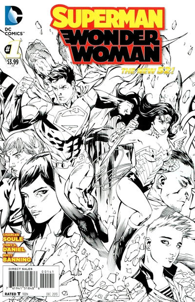 Cover for Superman / Wonder Woman (DC, 2013 series) #1 [Tony S. Daniel / Matt Banning Black & White Cover]