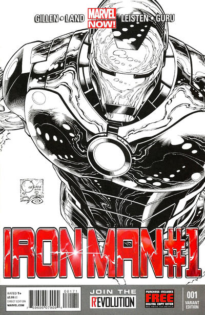 Cover for Iron Man (Marvel, 2013 series) #1 [Variant Black & White Cover by Joe Quesada]