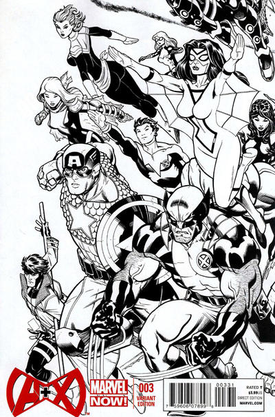 Cover for A+X (Marvel, 2012 series) #3 [Black & White Variant Cover by Ed McGuinness]