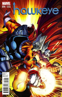 Cover for Hawkeye (Marvel, 2012 series) #14 [Variant Edition - Thor Battle Variant - Walter Simonson Cover]