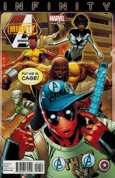 Cover for Mighty Avengers (Marvel, 2013 series) #1 [Deadpool Variant by Greg Land]