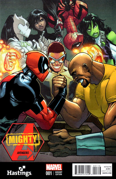 Cover for Mighty Avengers (Marvel, 2013 series) #1 [Hastings Exclusive Variant by Humberto Ramos]
