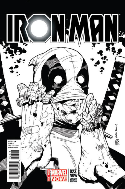 Cover for Iron Man (Marvel, 2013 series) #23.NOW [Leonard Kirk Deadpool Black & White Variant]