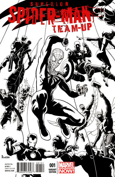 Cover for Superior Spider-Man Team-Up (Marvel, 2013 series) #1 [Variant Edition - Black and White - Paolo Rivera Cover]