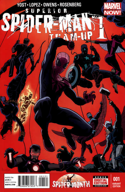 Cover for Superior Spider-Man Team-Up (Marvel, 2013 series) #1 [Variant Edition - Retailer Party - Paolo Rivera Cover]