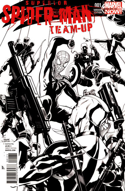 Cover for Superior Spider-Man Team-Up (Marvel, 2013 series) #1 [Variant Edition - Deadpool Black and White - Paolo Rivera/Terry Dodson]