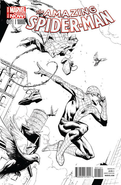 Cover for The Amazing Spider-Man (Marvel, 2014 series) #1 [Variant Edition - Jerome Opeña B&W Cover]