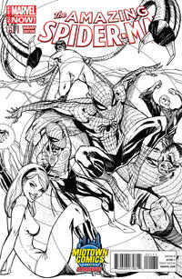 Cover Thumbnail for The Amazing Spider-Man (Marvel, 2014 series) #1.1 [Variant Edition - Midtown Comics Exclusive! - J. Scott Campbell B&W Connecting Cover]