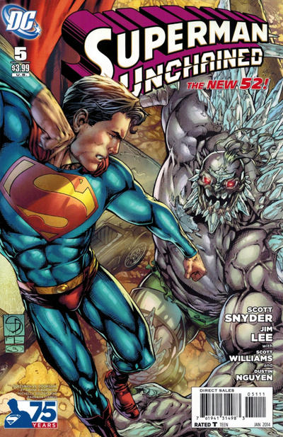 Cover for Superman Unchained (DC, 2013 series) #5 [Shane Davis / Michelle Delecki Superman vs. Doomsday Cover]