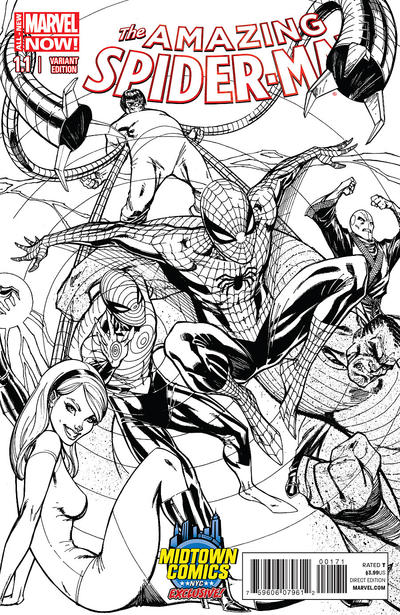 Cover for The Amazing Spider-Man (Marvel, 2014 series) #1.1 [Variant Edition - Midtown Comics Exclusive! - J. Scott Campbell B&W Connecting Cover]