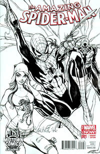 Cover Thumbnail for The Amazing Spider-Man (Marvel, 2014 series) #1 [Variant Edition - Midtown Comics Exclusive! - J. Scott Campbell B&W Connecting Cover]