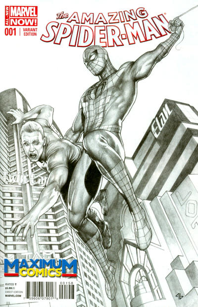 Cover for The Amazing Spider-Man (Marvel, 2014 series) #1 [Variant Edition - Maximum Comics Exclusive - Adi Granov Sketch Cover]