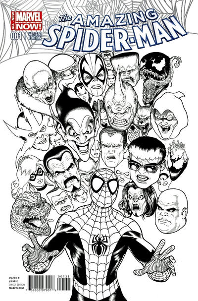 Cover for The Amazing Spider-Man (Marvel, 2014 series) #1 [Variant Edition - ‘Brave New World’ & ‘Laughing Ogre’ Exclusive - Kevin Maguire B&W Cover]