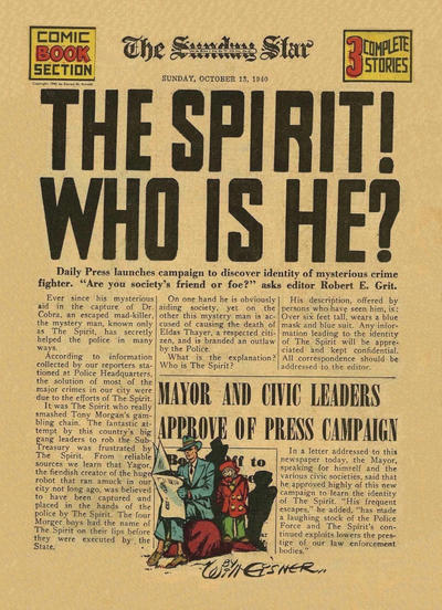 Cover for The Spirit (Register and Tribune Syndicate, 1940 series) #10/13/1940 [Washington DC Star edition]