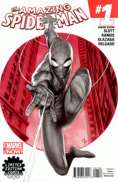 Cover for The Amazing Spider-Man (Marvel, 2014 series) #1 [Variant Edition - Limited Edition Comix Exclusive - Adi Granov B&W Cover]