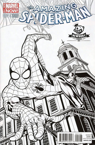 Cover for The Amazing Spider-Man (Marvel, 2014 series) #1 [Variant Edition - Newbury Comics Exclusive - Kevin Nowlan B&W Cover]