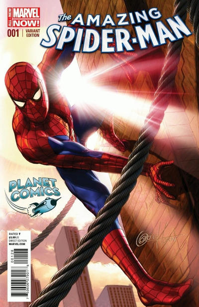 Cover for The Amazing Spider-Man (Marvel, 2014 series) #1 [Variant Edition - Planet Comics Exclusive - Greg Horn Cover]