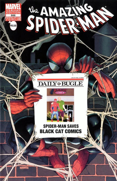 Cover for The Amazing Spider-Man (Marvel, 1999 series) #666 [Variant Edition - Black Cat Comics Bugle Exclusive]