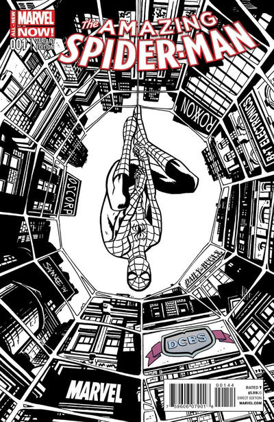 Cover for The Amazing Spider-Man (Marvel, 2014 series) #1 [Variant Edition - DCBS Exclusive - Chris Samnee B&W Cover]