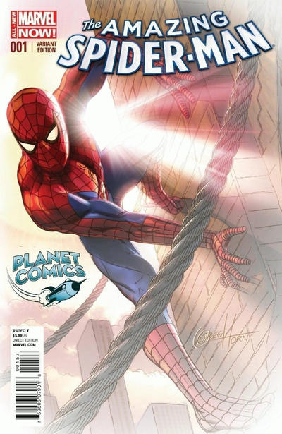 Cover for The Amazing Spider-Man (Marvel, 2014 series) #1 [Variant Edition - Planet Comics Exclusive - Greg Horn ‘Color Fade’ Cover]