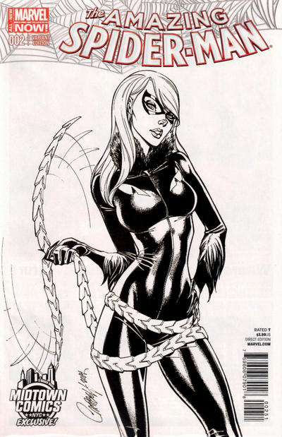 Cover for The Amazing Spider-Man (Marvel, 2014 series) #2 [Variant Edition - Midtown Comics Exclusive! -  J. Scott Campbell B&W Cover]