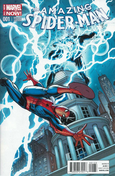 Cover for The Amazing Spider-Man (Marvel, 2014 series) #1 [Variant Edition - ‘Strange Adventures’ Ghost Variant Exclusive - Nick Bradshaw Cover]